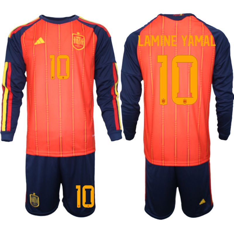 Men 2026 World Cup National Team Spain home red #10 long sleeve Soccer Jersey